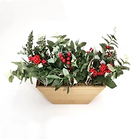 22" Christmas Wooden Pot with Mixed Eucalyptus & Berry