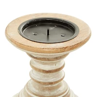6'' Light Brown Mango Wood Traditional Candle Holder, 2ct.
