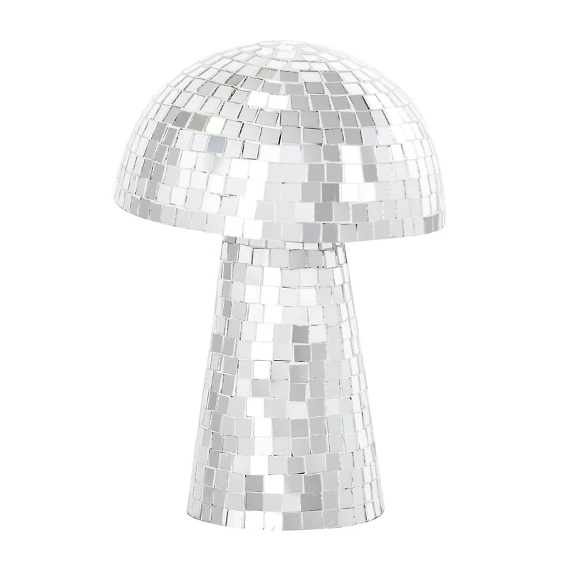 Silver Handmade Glass Mosaic Mushroom Mirror Sculpture Set