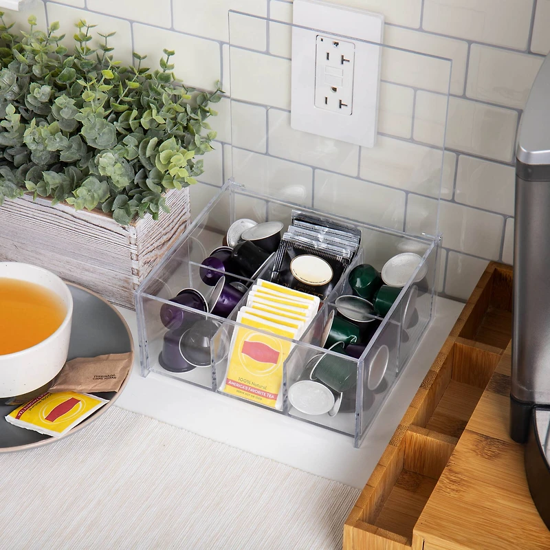 Mind Reader 6-Compartment Clear Acrylic Tea Bag Storage & Organizer with Lid