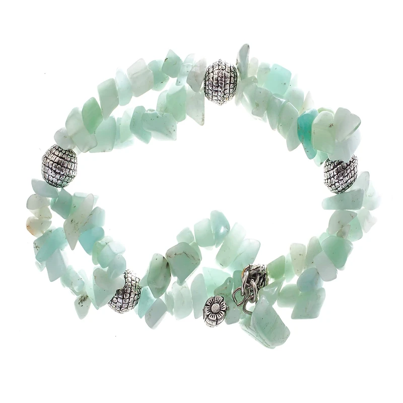 John Bead New Jade Green Amazonite Natural Stone 2-Strand Bracelet with Butterfly Charm