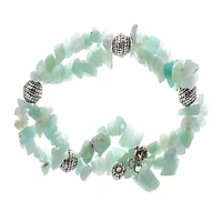 John Bead New Jade Green Amazonite Natural Stone 2-Strand Bracelet with Butterfly Charm