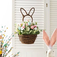 Glitzhome® 18" Easter Egg & Flower Bunny-Shaped Basket Centerpiece