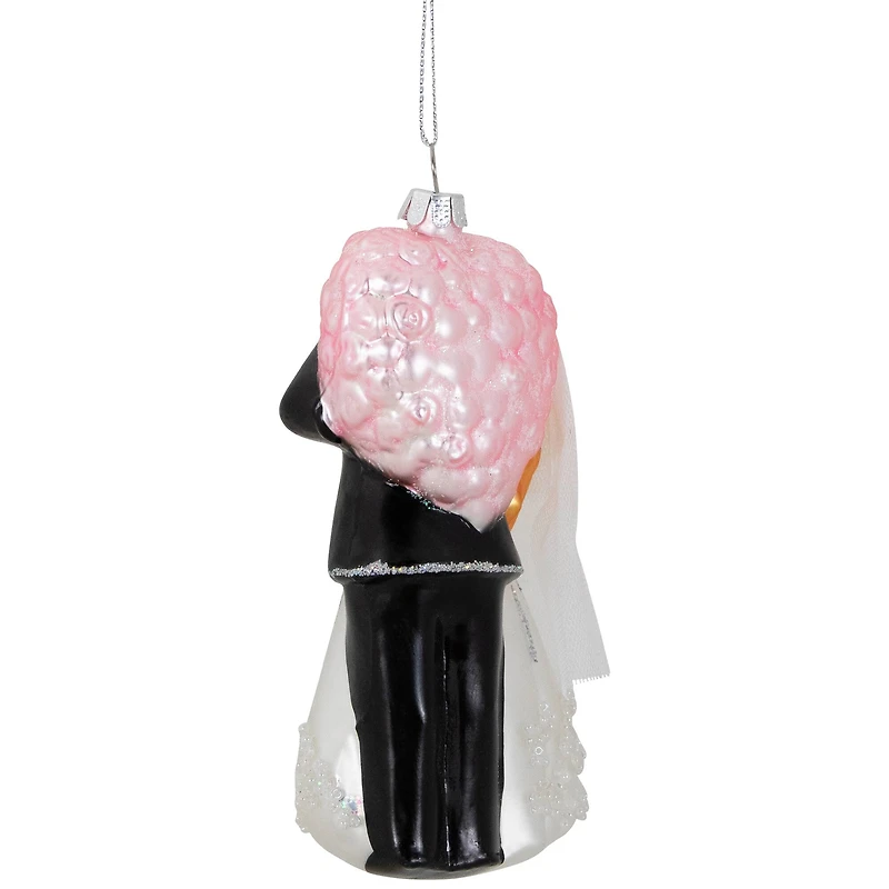 5.25" Bride and Groom Kissing Glass Wedding Christmas Ornament