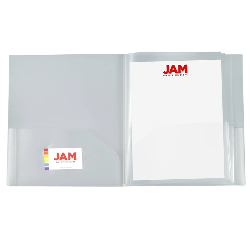 JAM Paper Clear Heavy Duty Plastic 10-Pocket Folder, 3ct.