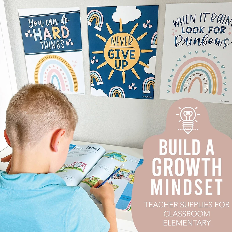Hadley Designs 11" x 14" Boho Rainbow Growth Mindset Classroom Décor Posters Set