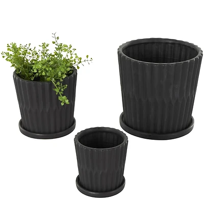 Double Ribbed Textured Ceramic Planter Set