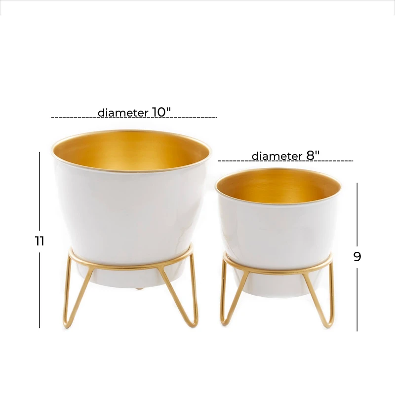 The Novogratz Set of 2 White Iron Modern Planter, 11" x 10" x 10"