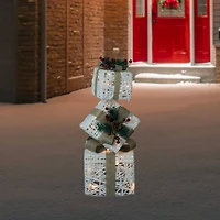 LED Lighted Stacked Gift Boxes Christmas Decoration - 25.25" - White and Beige