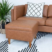 Hello Honey® Cognac Vegan Leather Ottoman with Storage