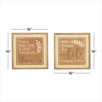 Set of 2 Brown Wood Farmhouse Wall Decor 16", 16"