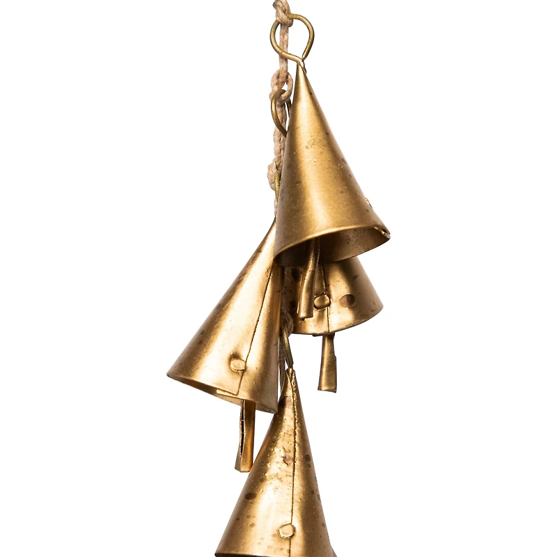 17" Hanging Cascade of Mini Iron Christmas Cone Bells