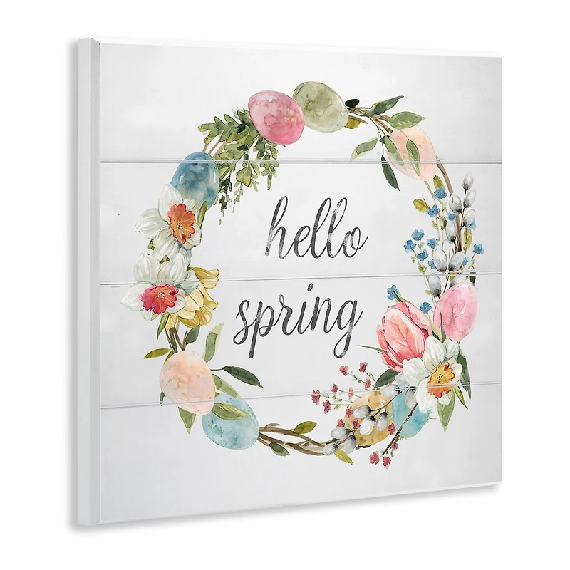Stupell Industries Hello Spring Floral Egg Wreath Wall Plaque Art