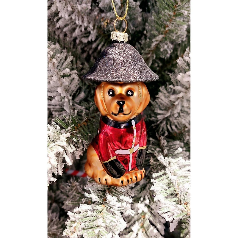 Wizardi 11.81" Christmas Dog in Guard Outfit Glass Ornament