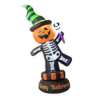 Glitzhome® 6ft. Lighted Halloween Jack-O'-Lantern Skeleton Rotating Inflatable Décor