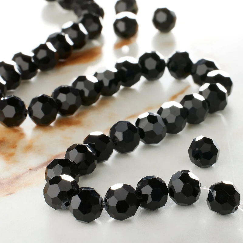 Black Faceted Glass Round Beads, 8mm by Bead Landing™