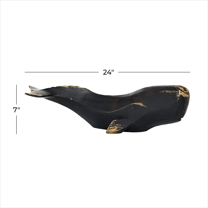 Black Polyresin Coastal Whale Sculpture, 7" x 24" x 8"