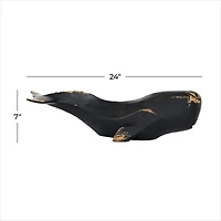 Black Polyresin Coastal Whale Sculpture, 7" x 24" x 8"