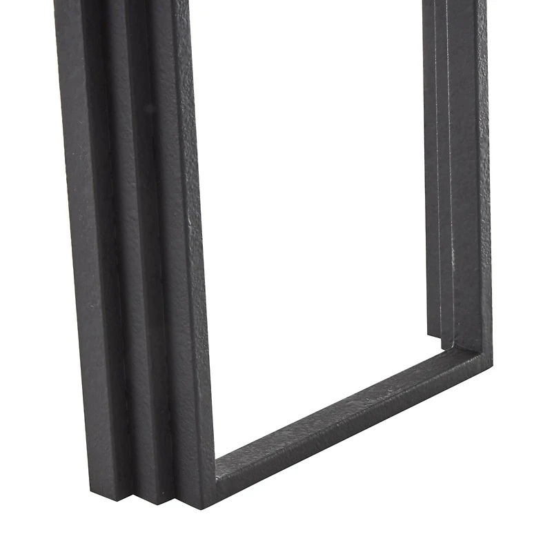 55" Black Metal Layered Arch Living Room Console Table with Brown Tabletop