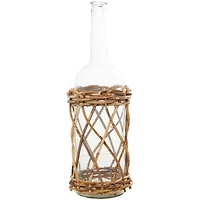23" Clear Glass Handmade Tall Vase with Brown Rattan Woven Lower Body