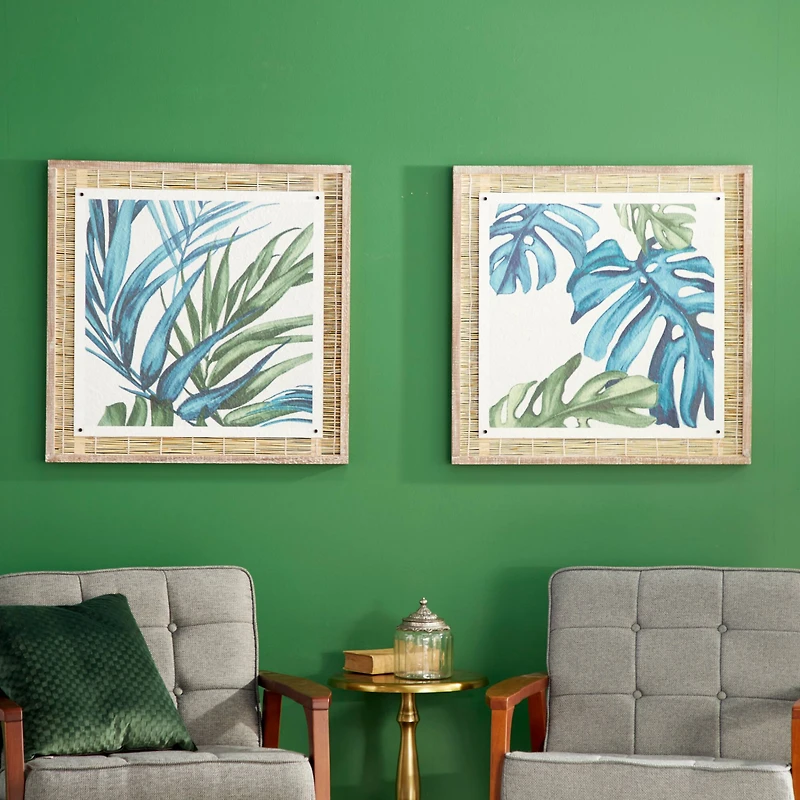 Set of 2 Blue Sea Grass Eclectic Botanical Wall Decor, 29" x 29"