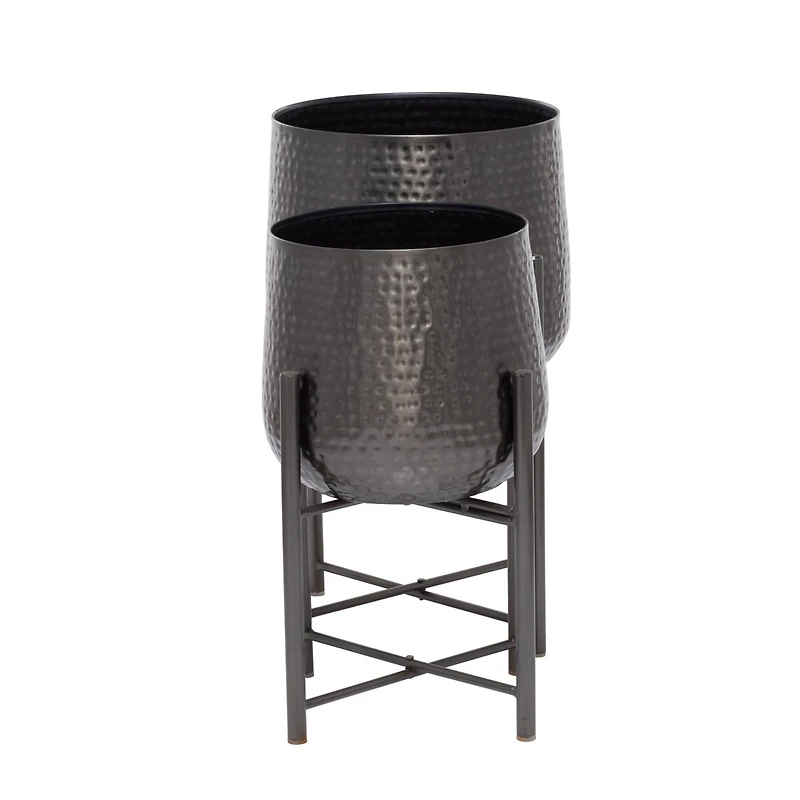 Black Modern Planter, Set of 2" 19", 17"