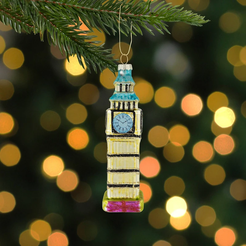 5.5" Golden Big Ben Glittered Glass Christmas Hanging Ornament