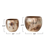 Hello Honey® Antique Gold Round Textured Metal Planters, 2ct.