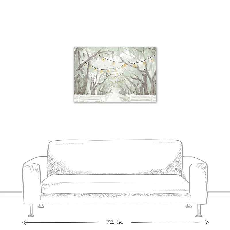 String Lights Tree Path Canvas Wall Art