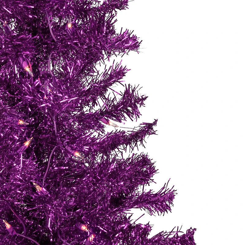 4ft. Pre-Lit Purple Tinsel Artificial Christmas Tree, Clear Lights