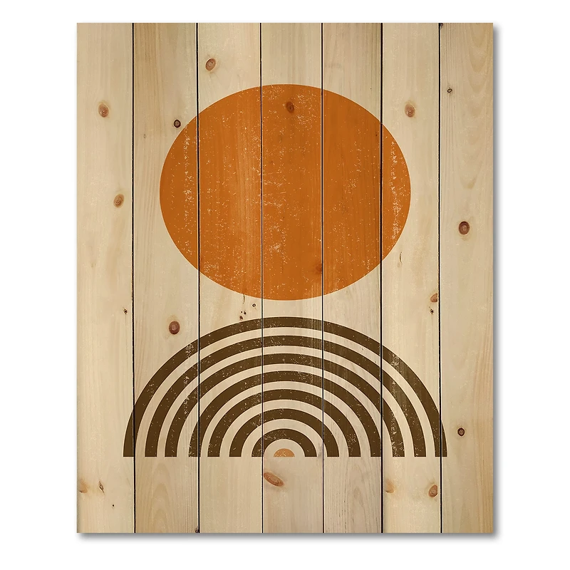 Designart - Abstract Minimal Orange Sun and Rainbow I