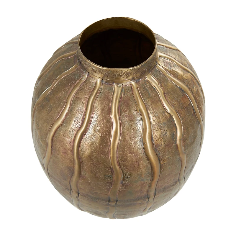 12" Brass Metal Snakeskin Inspired Vase with Dimensional Wavy Accents