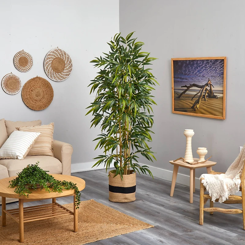 6ft. Bamboo Artificial Tree with 1024 Bendable Branches in Handmade Natural Cotton Planter