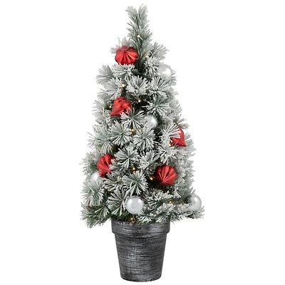 2ft. Pre-Lit Potted Snowy Bristle Pine Artificial Christmas Tree, Warm White LED Lights