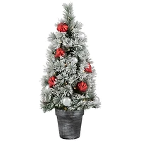 2ft. Pre-Lit Potted Snowy Bristle Pine Artificial Christmas Tree, Warm White LED Lights