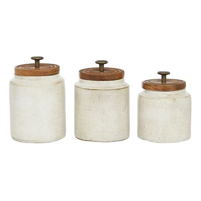 White Terracotta Country Cottage Decorative Jar Set