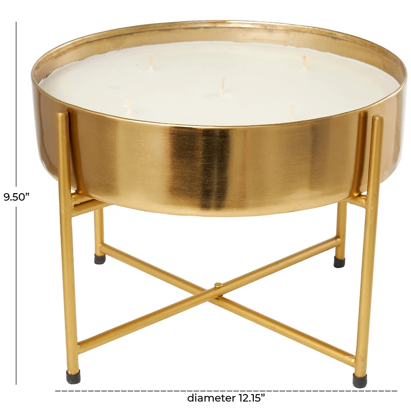 12" White Jasmine Scented 5-Wick Candle with Gold Container and Stand