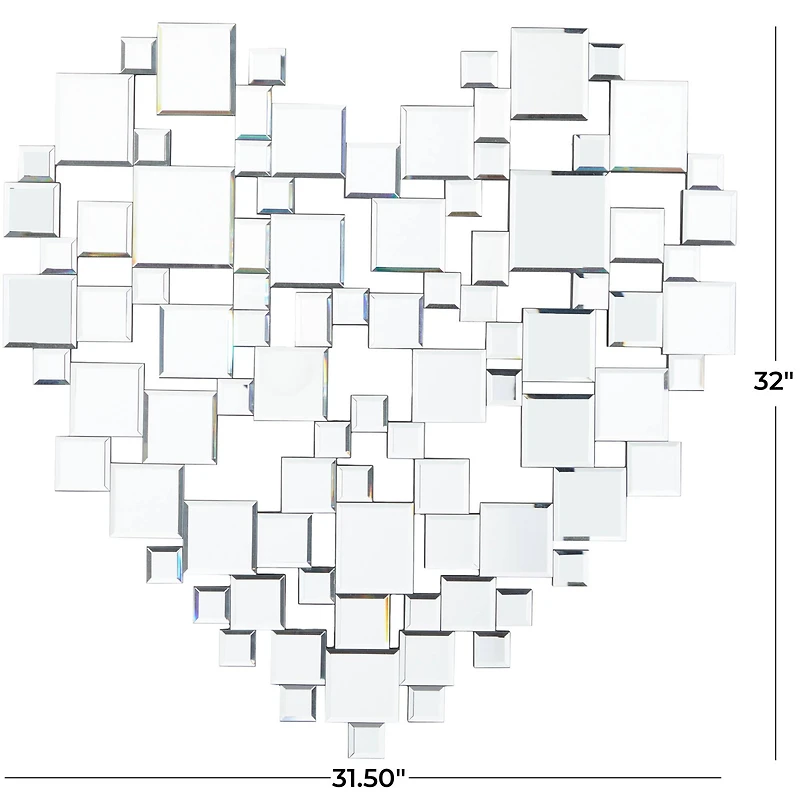 The Novogratz Silver Glass Shaped Mirrored Heart Wall Mirror 32" x 1" x 32"