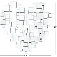The Novogratz Silver Glass Shaped Mirrored Heart Wall Mirror 32" x 1" x 32"