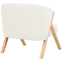 White Polyester Rounded Boucle Accent Chair with Angled Wooden Legs