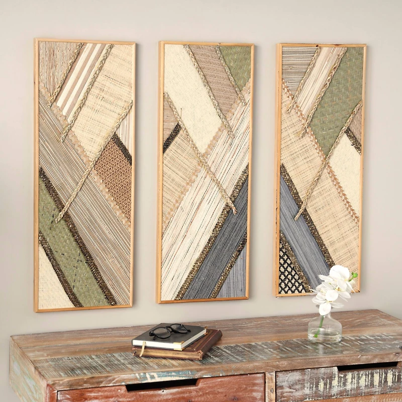 Brown Handmade Geometric Textured Mixed Media Diagonal Wall Décor Set