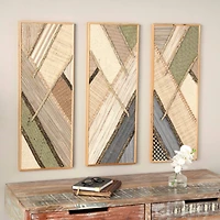 Brown Handmade Geometric Textured Mixed Media Diagonal Wall Décor Set