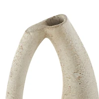 17.5" Cream Paper Mache Abstract Curved Cutout Vase with Brown Distressed Texturing