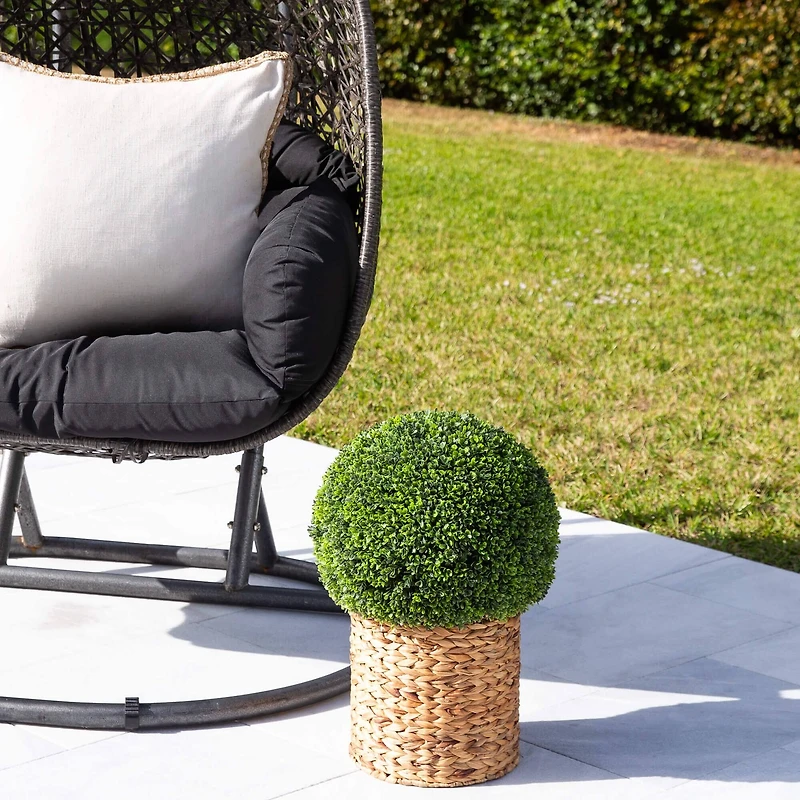 2ft. UV-Resistant Artificial Boxwood Ball Topiary in Hyacinth Weave Basket