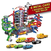 Dickie Toys Majorette Super City Garage Playset with 6 Die-Cast Cars