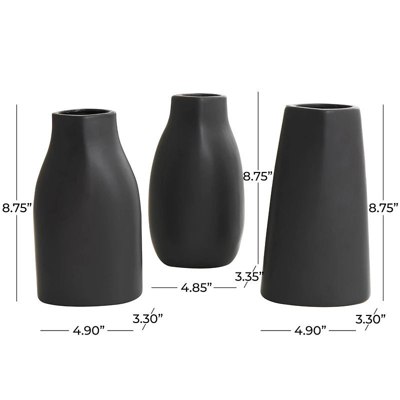 9" Black Ceramic Minimalistic Vase Set