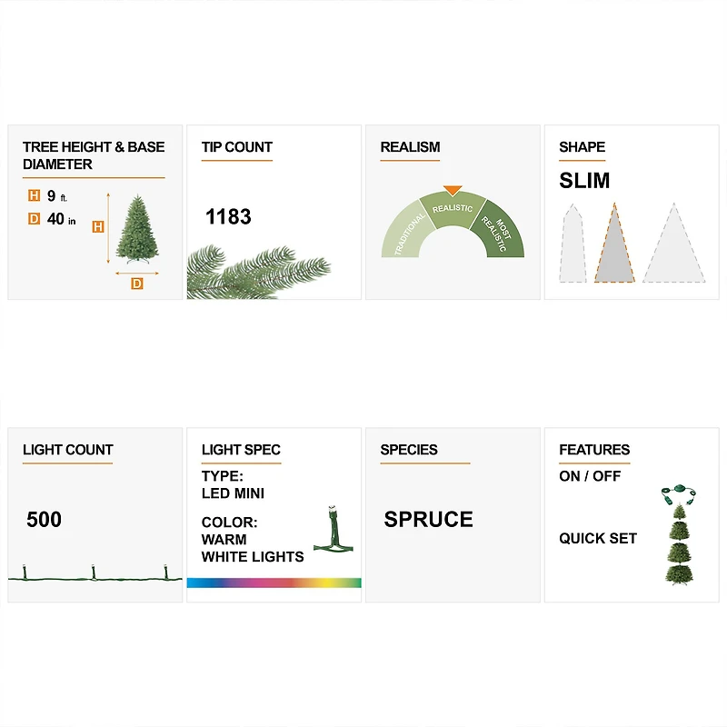 9ft. Pre-Lit Flocked Layered Spruce Artificial Christmas Tree, Warm White LED Lights