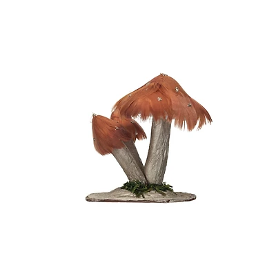 Hello Honey® 4.25" Rust Foam & Feather Mushroom with Gold Glitter & Faux Moss
