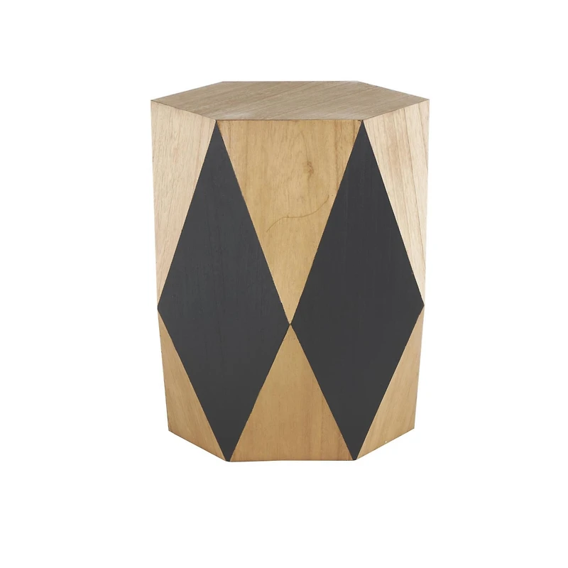 23.75" Brown Wood Geometric Diamond Accent Table with Black Accents