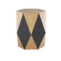 23.75" Brown Wood Geometric Diamond Accent Table with Black Accents
